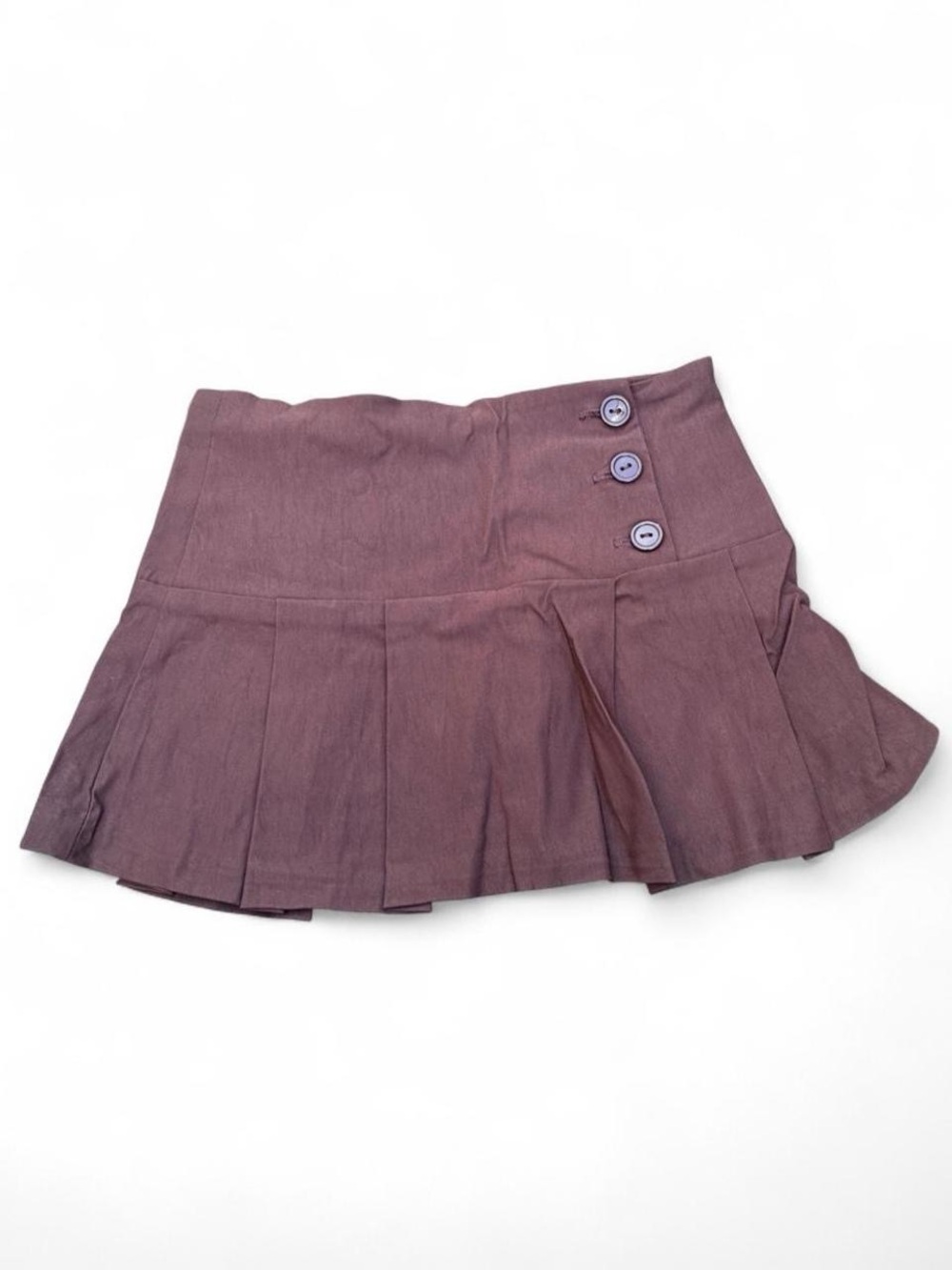 High-Waist Pleated Mini Skirt with Side Buttons - brown